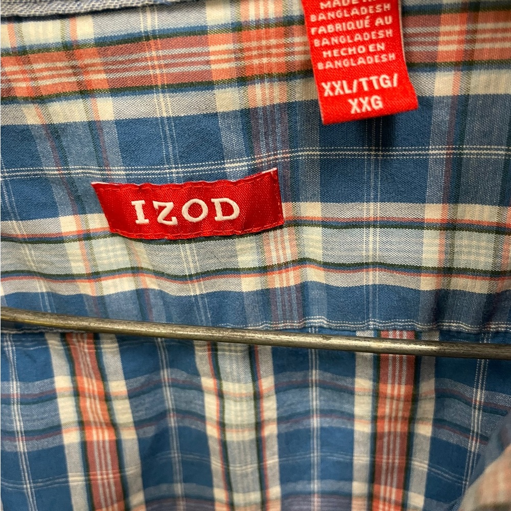 IZOD XXL Blue Plaid Short Sleeve Button Down Shirt - Picture 4 of 7